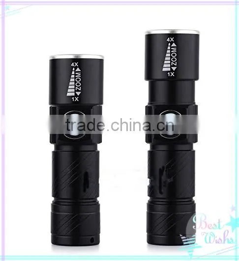 LED Zoom Aluminum Alloy Flashlight Torch Lamp 3 Modes Rechargeable USB Camping Flashlight photo-4