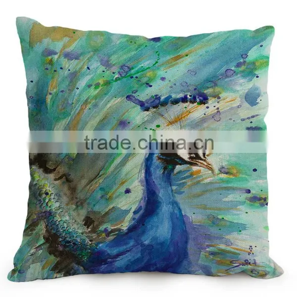 Beautiful Peacock Feather Linen Cushion Cover 45cm Throw Pillow Case Christmas Decoration for Sofa Bed Chair photo-5