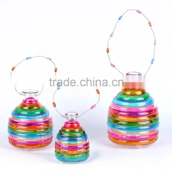 Cheap Hotsale Colorful Glass Vase With Iron Handle for Home Decoration photo-2