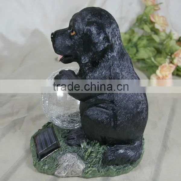 Resin Solar Lighting Dog Figurine With Luminous Glass Ball photo-2