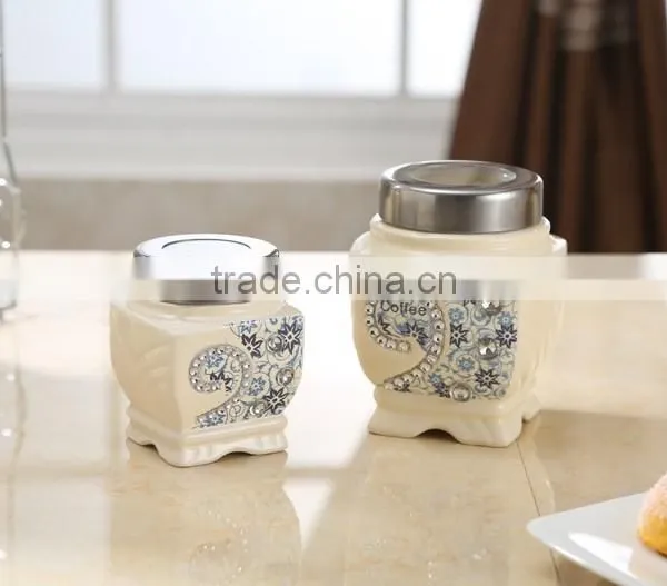 Ceramic Canister Set Stainless Metal Stand photo-3