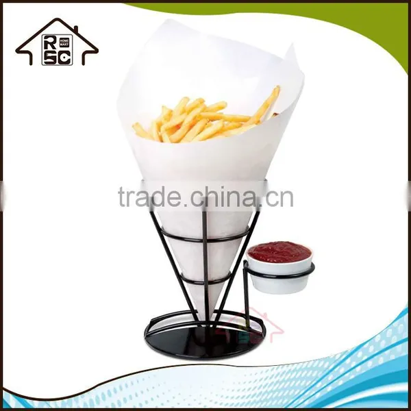 NBRSC Black Metal French Fry Stand With Condiment Bowl Holder photo-3