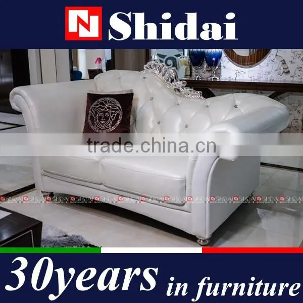 New Classic Top Grain Leather Luxury Wedding Sofa Set Tufted Rolled Arm Curved Back photo-3