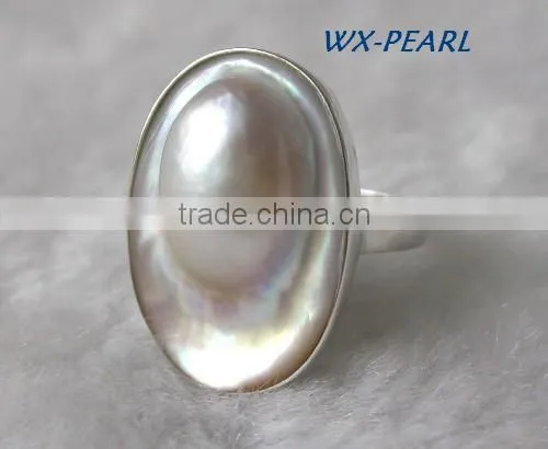 Fashion Lady Pearl Ring Silver Golden Ring Tahitian Pearl Ring photo-3