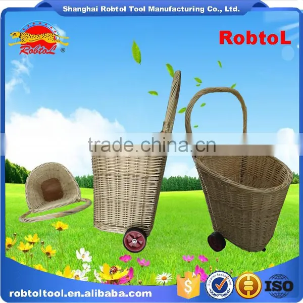 Unique Vintage Willow Weaved Woven Wicker Shopping Trolley Wheels Basket Cart photo-5