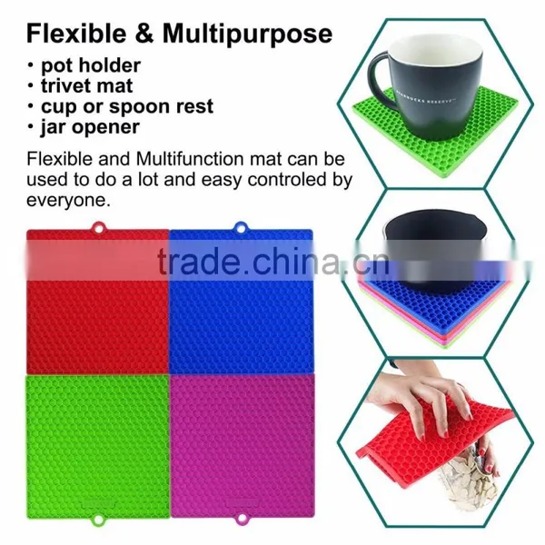 Manufacturer Silicone Pot Holder Mat Trivet Mat 7" x 7" Multipurpose Heat Resistance Hot Pad - Red Blue Green Purple photo-6