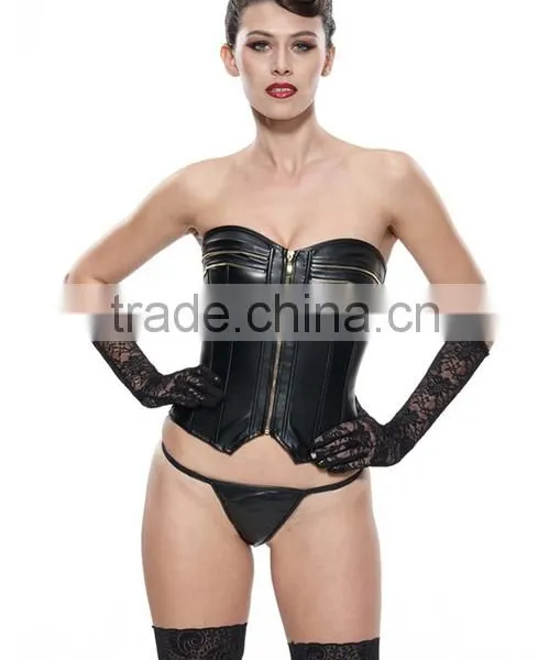 2015 Best Sale High Quality Plus Size Leather Steel Boned Waist Training Corset photo-4