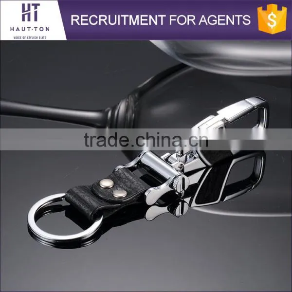 Top Selling Fashion Luxury Alloy Car Black Genuine Top Cow Leather Keychains High Quality Popular Silver Ring Gift Key Chain photo-2