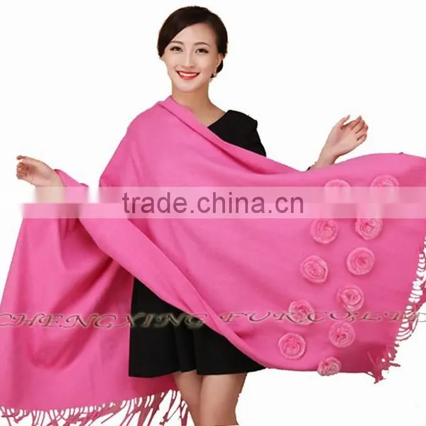 CX-B-P-36E Ladies Fashion Cashmere Shawl With Fur photo-3