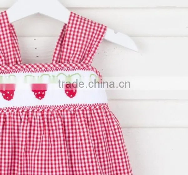 Summer Hot Sale Baby Clothes Set Red Plaid Smocked Dress With Shorts Kids Clothing photo-2
