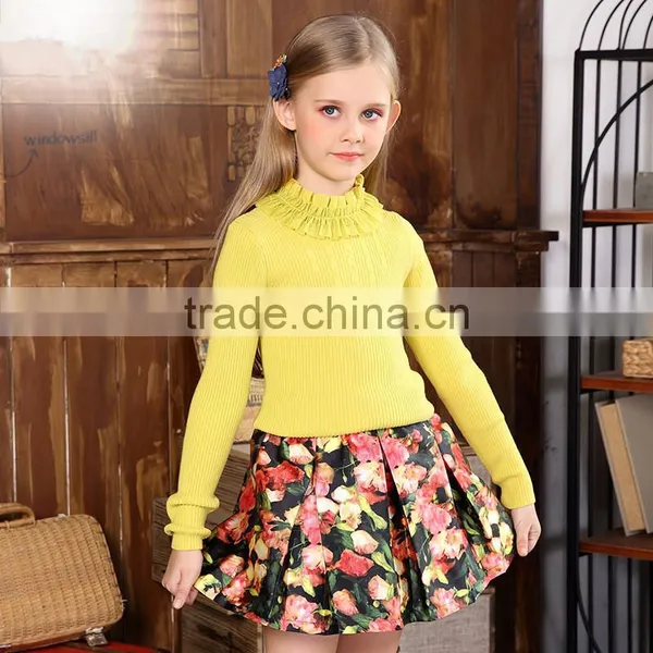 S32502W New Fashion Design Baby Clothing Girl Sweater Cotton Knitted With Floral Sweaters photo-2