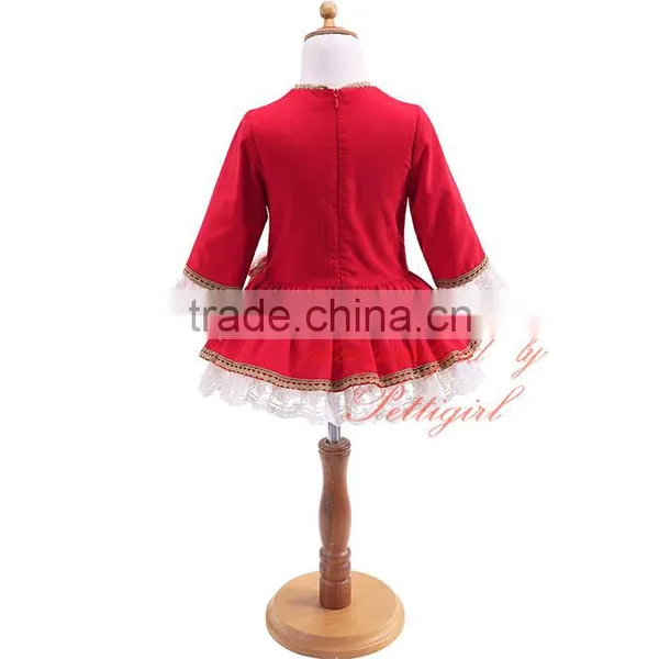 Wholesale Handmade Pettigirl Autumn Red Girl Boutique Dress Cotton Flower Girls Dress With Hair Accessories G-DMGD908-893 photo-5