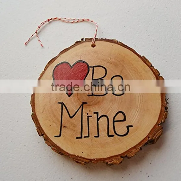 Handmade Hand Painted Wood Tree Slice Be Mine Valentine Day Wall Decoration Ornament photo-2