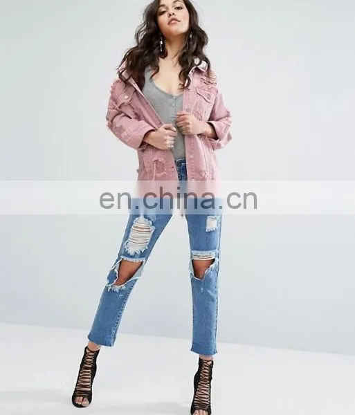 New Arrival Vintage DenimJacket Lady's Casual Hole Coat Fashion Outerwear Free Shipping photo-3