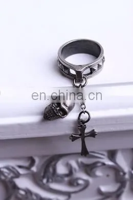 Gothic Dark Silver Ring With Skull and Cross Charm photo-2