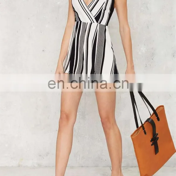 White and Navy Stripes Fashion Jumpsuit Adjustable Straps Unlined v Neck With Crossover Design Jumpsuits for Women 2016 photo-4