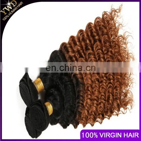 Ombre Hair Extensions Brazilian Virgin Hair Deep Curly 3Pcs Brazilian Ombre Curly T1B/30 Hair Extension Dropship 10-26INCH photo-4