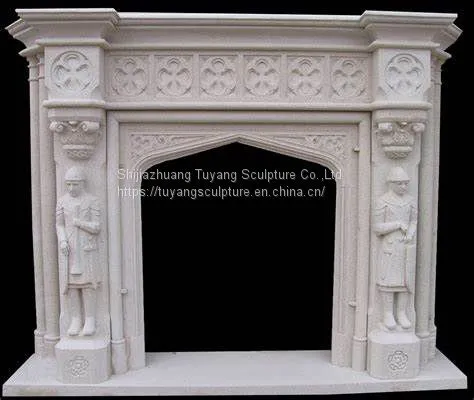 French Style Classic White Cherub Marble Fireplace Mantel With Angle Statue photo-3