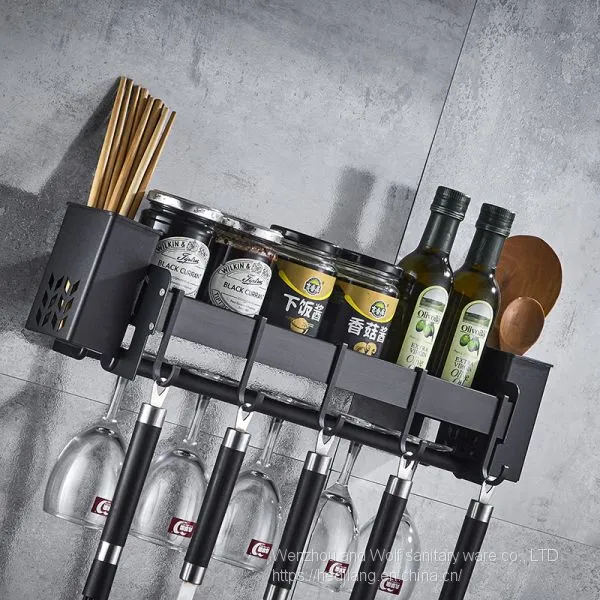 Multifunctional Kitchen Shelf Wall Hanging Aluminum Seasoning Material Storage Shelf Black photo-3
