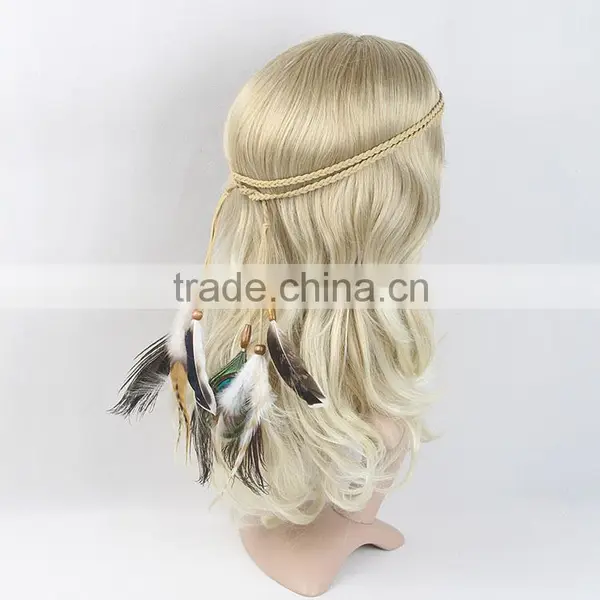 Wholesale Hair Accessories Girls Bohemia Braided Suede Headband With Feather Girls Hair Belts photo-2