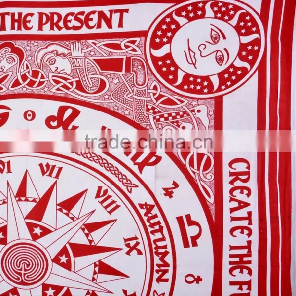 Indian Tapestry Cotton Red Compass Zodiac Print Vintage Wall Hanging Tapestries Throw Bedsheet photo-3