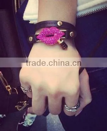 Exaggerated Fashion Red Mouth Lip Leather Gift Personality Charm Bracelet fo Lady photo-6