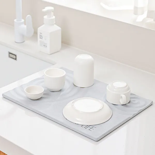 Ripple Pattern Wave Engraving Diatomite Stone Kitchen Dish Drying Mat photo-2