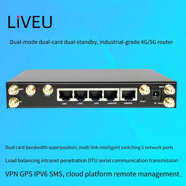 Liveu Multi-card 4g Industrial Wireless Router, Support Three Networks, Dual-mode and Dual-card Dual-standby, 5 Ethernet Ports, Wi-fi, Cloud Platform for Remote Operation and Maintenance of Plc, All-metal Shell, Dtu Serial Communication photo-2