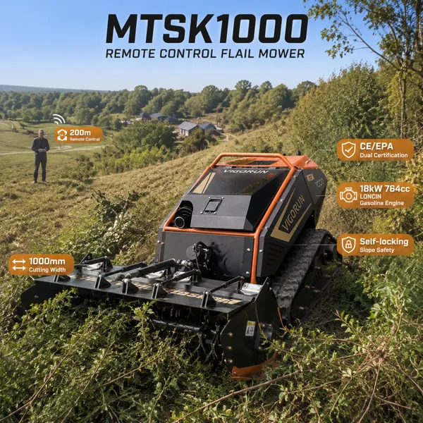 Vigorun 18кВт бензиновая косилка для кустарника Loncin с дистанционным управлением на расстоянии 200 м, сертифицированная по стандартам CE и EPA, радиоуправляемый лесной измельчитель для очистки от кустарника