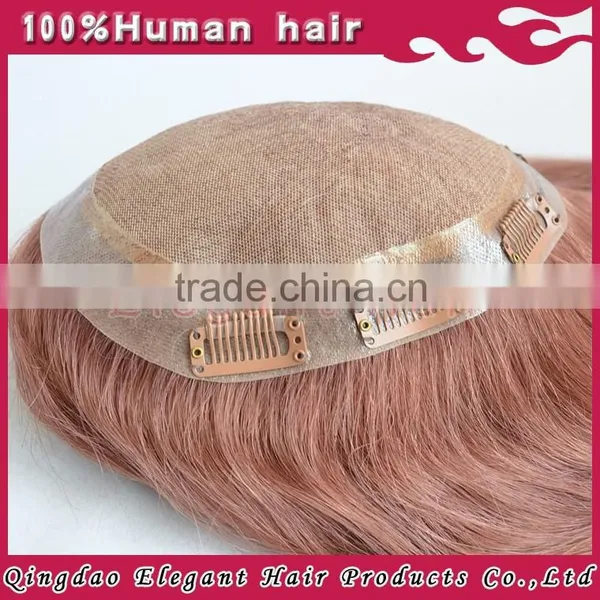Eleagnt Lady Hairstyle Rose Color Silk Base Malaysian Virgin Remy Hair Wig Toupee photo-2