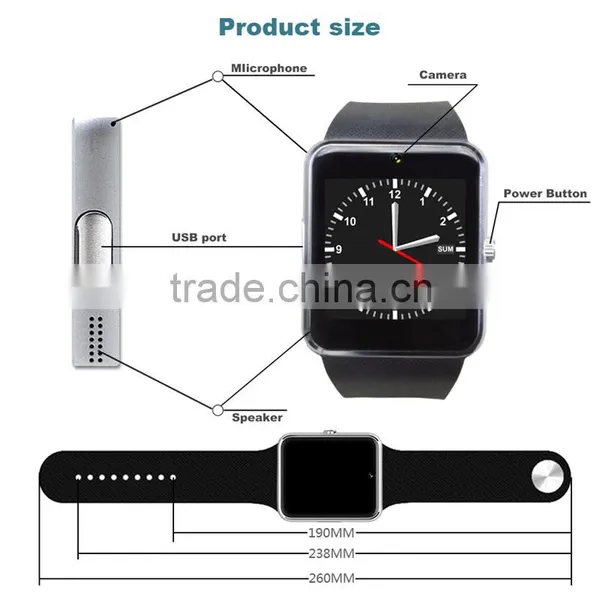 2016 Wholesale Top Selling GT08 Smart Watch With SIM Card ,MTK 6260A IOS Bluetooth Smart Watch GT08 VS DZ09 Android Smart Watch photo-3