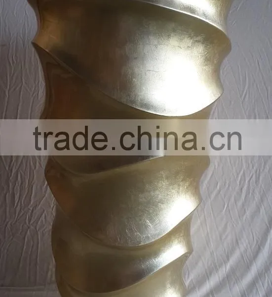 Luxury Decorative Fiberglass Lacquer Vase, Waving Design in Silver Champagne