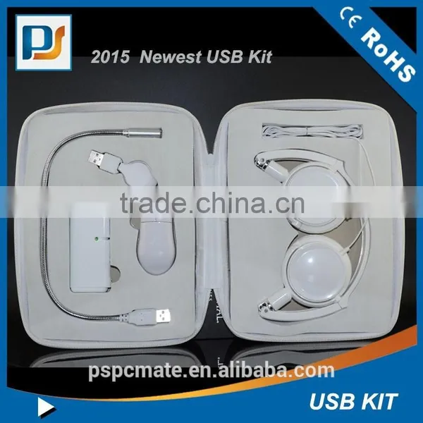 White Color Computer Accessories Gift Set -usb Led Light/mini Mouse/usb Hub/heaphone photo-3