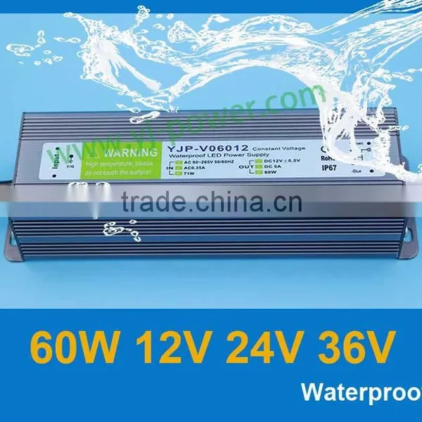 12v 60w Power Supply Waterproof YJP-V06012 RoHS,CE-EMC,CE-LVD,IP67