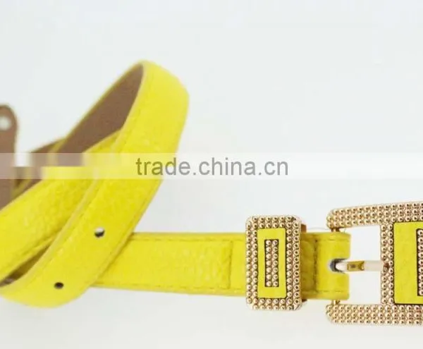 NEW Design Women's Classic Yellow PU Leather Belt for Dress With Leather Buckle photo-5
