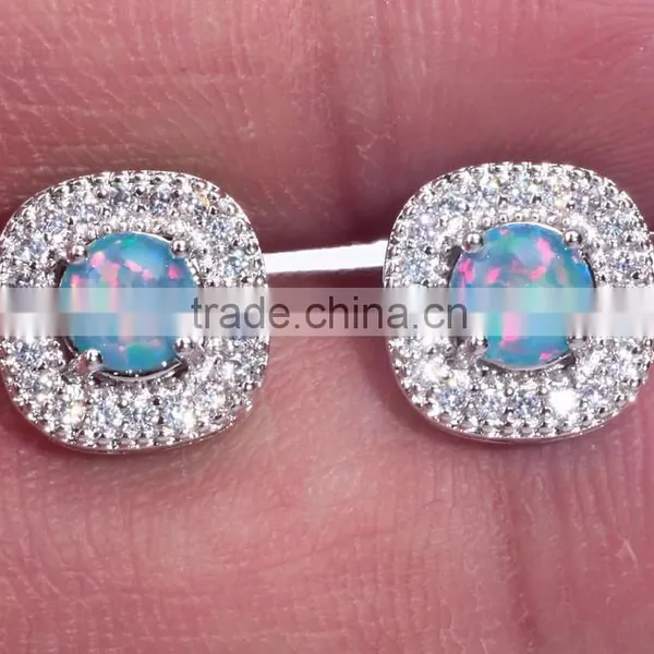 .925 Sterling Silver Earrings White CZ Cubic Zirconia Opal Cluster Stud Earrings For Children & Women photo-6