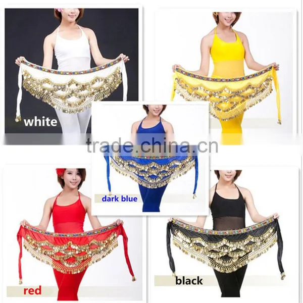 2016 Popular Cheap Women Belly Dance Coin Scarves Sequin Belly Dance Hip Scarf for Sale