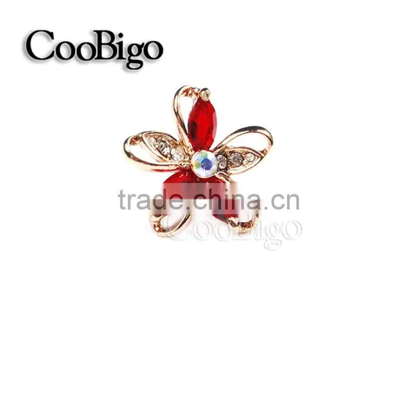 Fashion Jewelry Charming Red Crystal Flower Cuff-Link Gold Ladies Party Wedding Gift Promotion Apparel Accessories photo-2