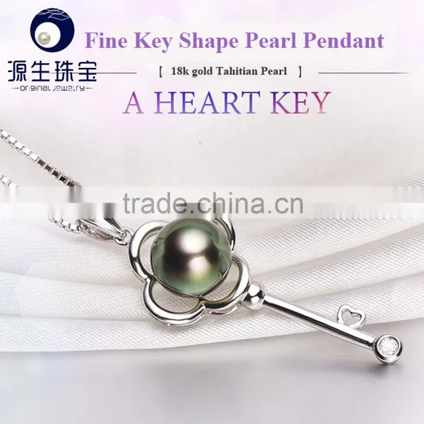 Natural Pearl Pendant 8-9mm Black Tahitian Pearl White Gold Necklace for Wholesale photo-6