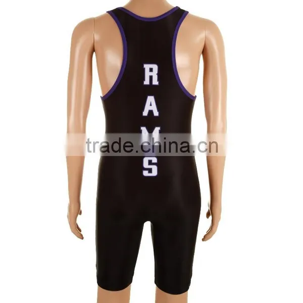 Top Quality Sublimated Spandex Custom Blank Black Wrestling Singlets photo-4