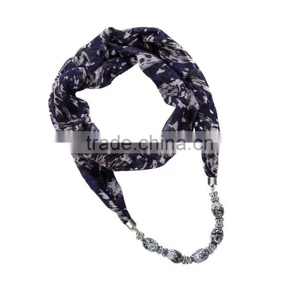 Shabby Chiffon Scarf Necklace Decorated With Glass Beaded Ornaments Chain photo-2
