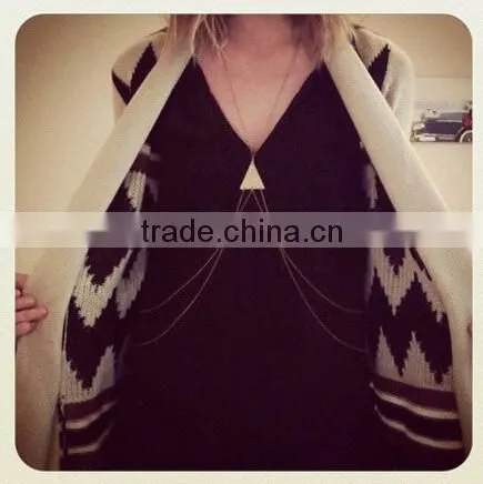 Newest Body Jewelry Triangle Pendant Two Layers Crossover Belly Body Chain ,Plated Body Chain photo-2