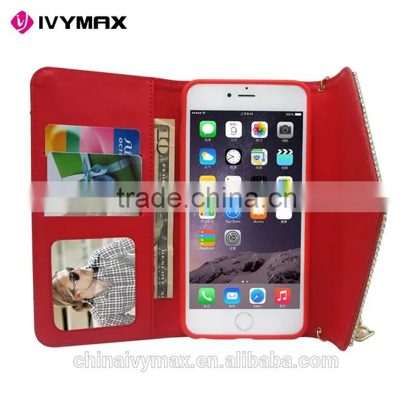 Lady Style Diamond Bling Leather Wallet Case for Iphone 6, for Iphone 6 Case photo-2