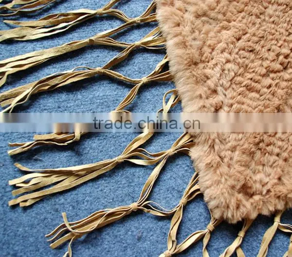 Knitted Rabbit Fur Shawl Sale Rabbit Sheared Fur With Leather Trim Fringies,KZ14135 photo-2