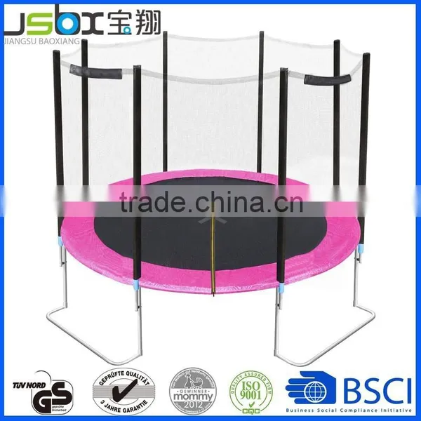 Red or Pink Baoxiang10FT Cheap Trampoline Three Legs With 180cm Safty Net and Ladder