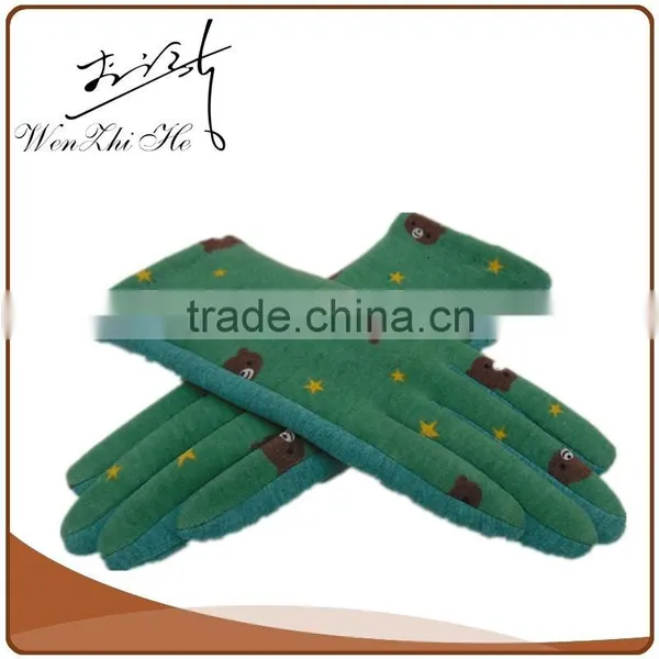 Different Style Screen Print Cotton Gloves Green