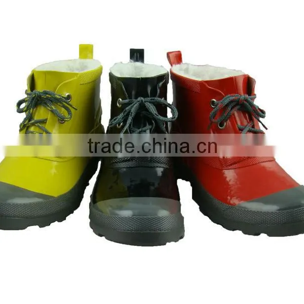 Yellow Lace-up Ankle Rubber Boots photo-4