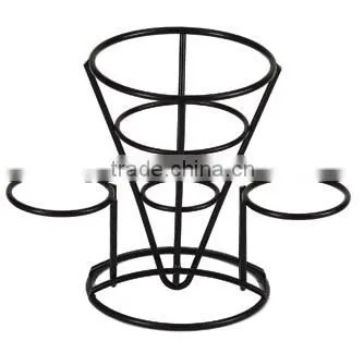 Black Fry/Fries Cone Basket With 2 Condiment Holders