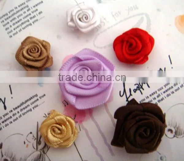 Wholesale Mini Satin Ribbon Rolled Fabric DIY Rose Flowers For Girl Dress
