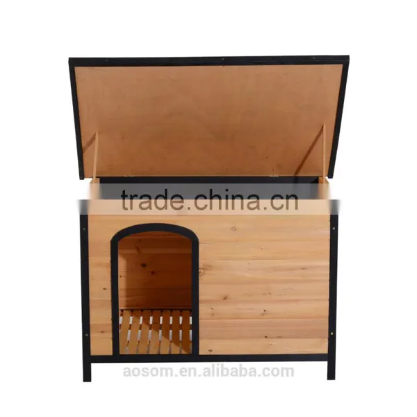PawHut Large Wood Outdoor Wood Elevated Pet House Dog Kennel Shelter w/ Opening Roof photo-4